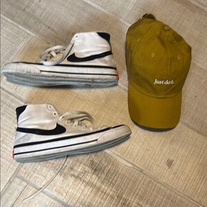 Nike White and Black Sneakers with Yellow Cap